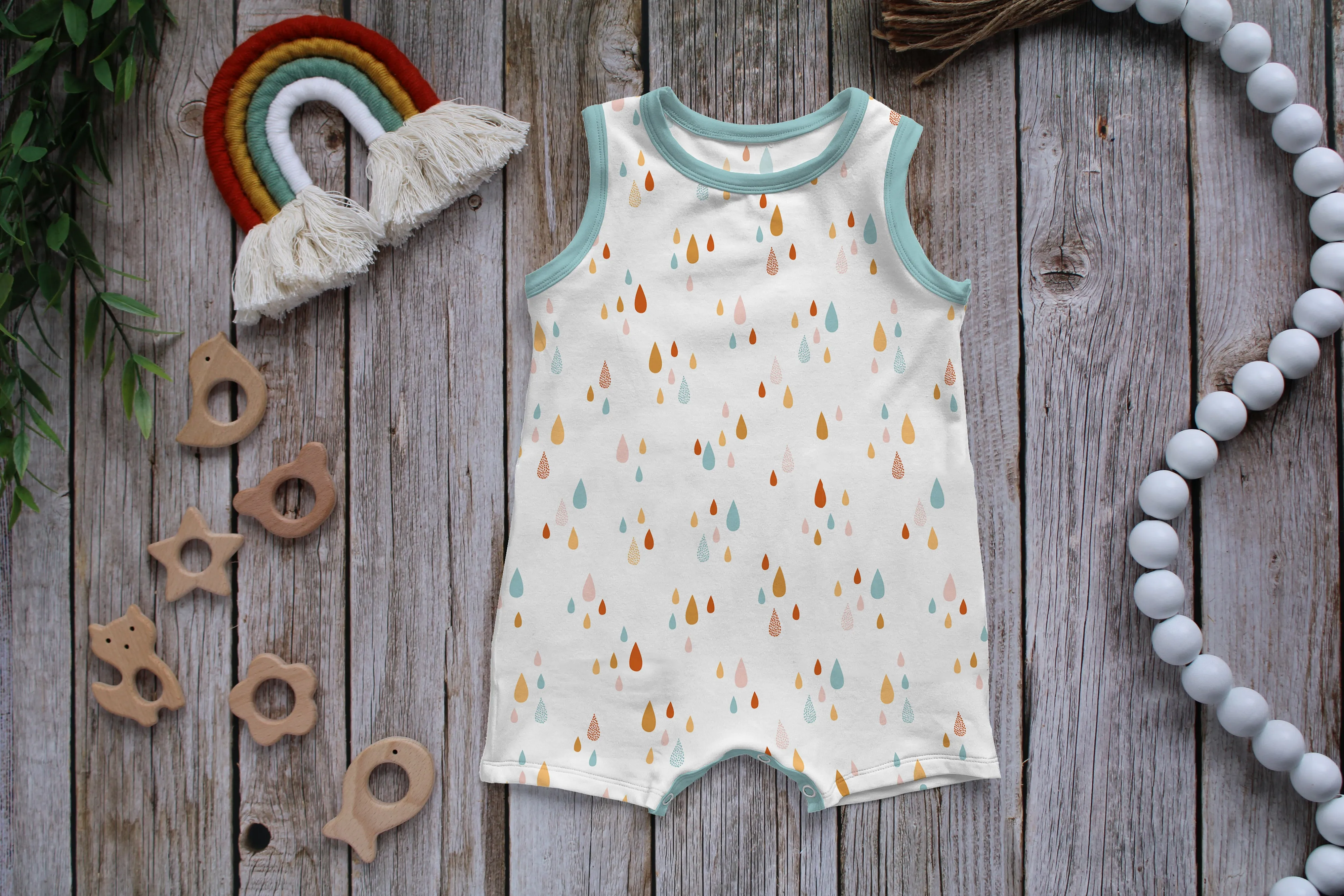 Rainbow Toys and Dark Wood Floor Digital Flatlay Background