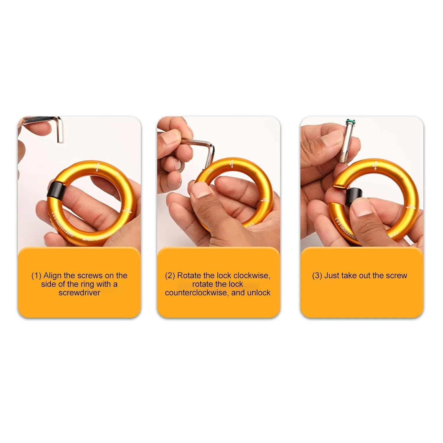 Rappel Gear Downhill Equipment Climbing Rappel with 12mm Opening, Detachable Connector for Rock Climbing Arborist (Light Gold)