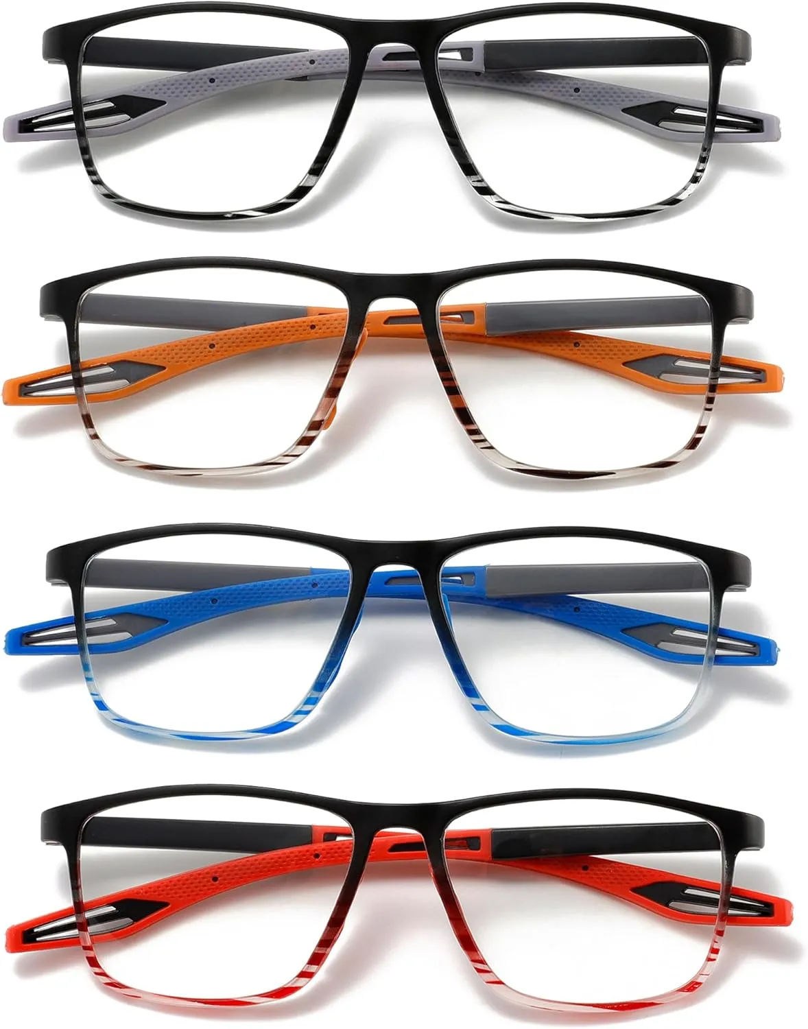 Reading Glasses Men 2 Pairs Sports Style Comfortable and Flexible Blue Light Blocking Readers for Men