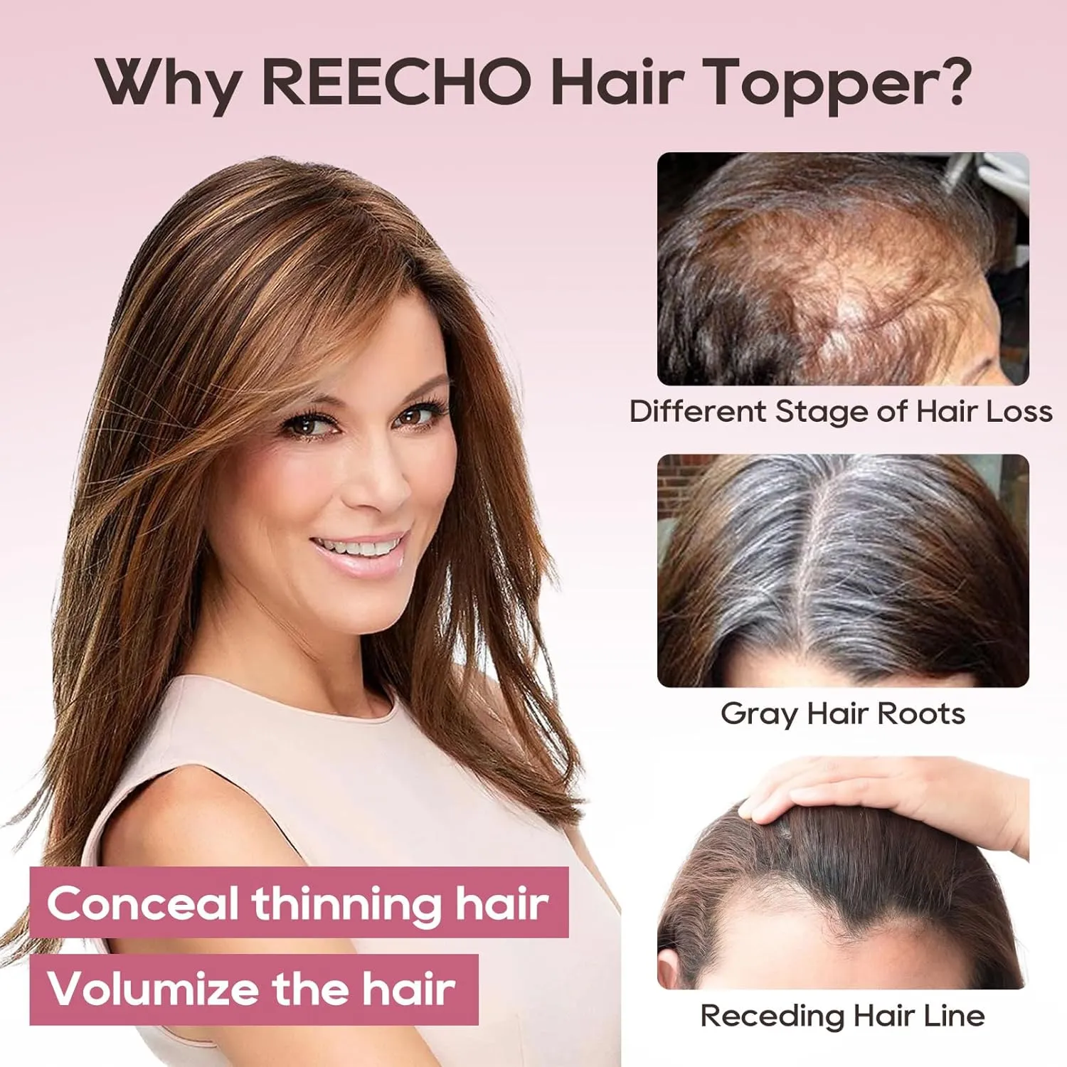 REECHO Human Hair Topper, 10 Inch Hair Toppers for Women Real Human Hair, Real Human Wiglet Adding Targeted Coverage for Thinning Hair, Light Gray