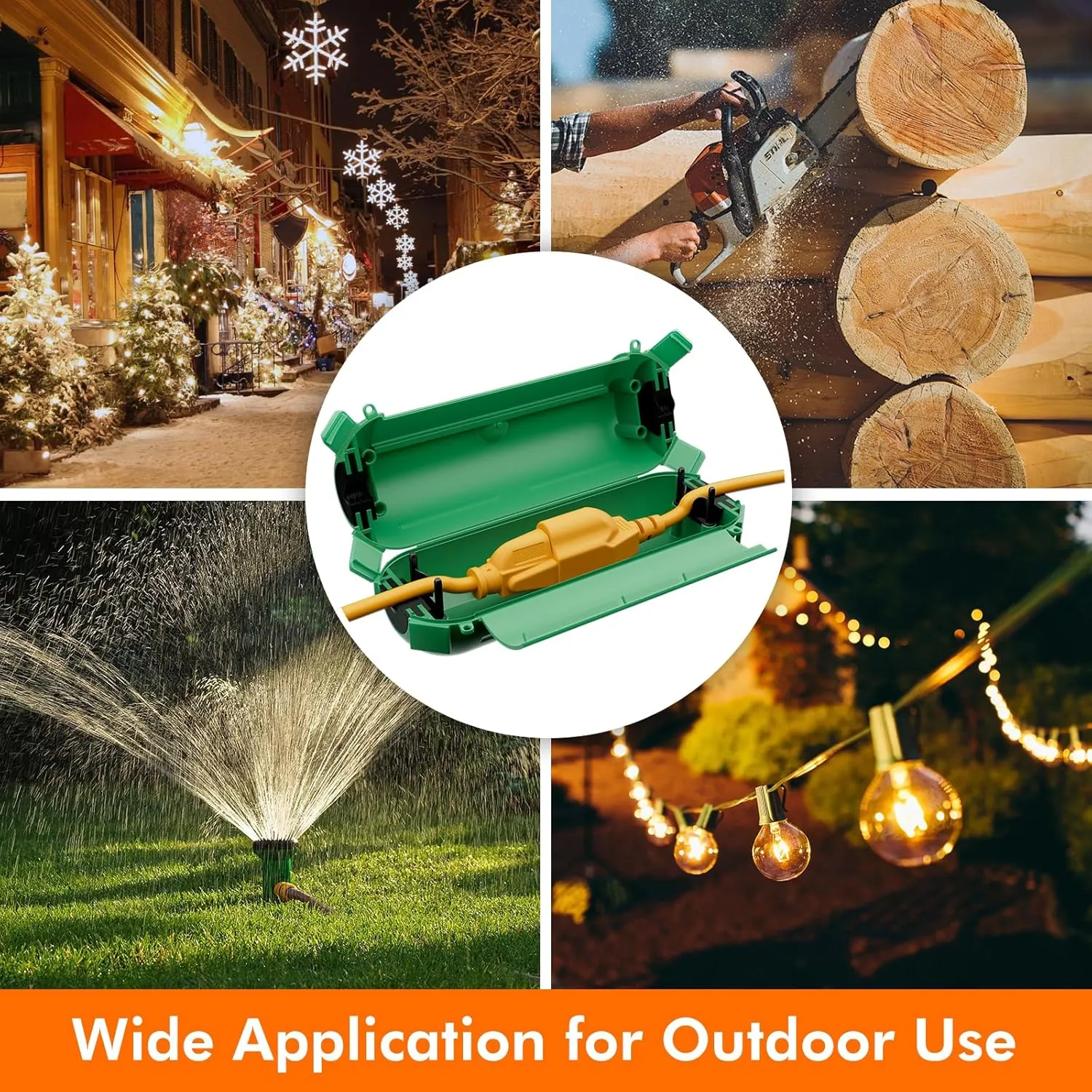Restmo 4 Pack Compact Outdoor Extension Cord Cover, IP44 Waterproof Box and Safety Housing Case, Ideal to Protect Outdoor Plugs, Electrical Connections, Holiday Decoration Lights, Size Small, Green