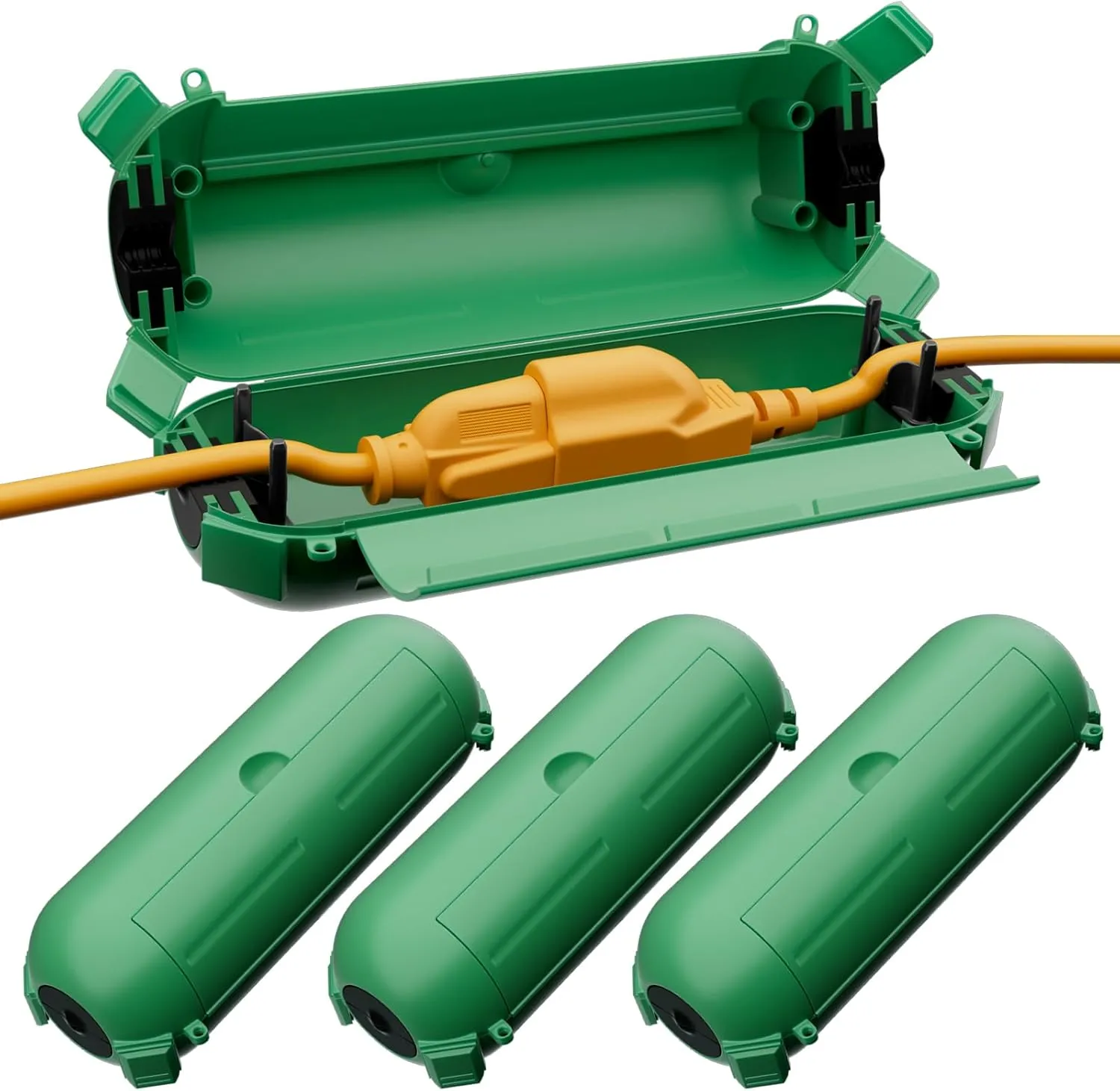 Restmo 4 Pack Compact Outdoor Extension Cord Cover, IP44 Waterproof Box and Safety Housing Case, Ideal to Protect Outdoor Plugs, Electrical Connections, Holiday Decoration Lights, Size Small, Green