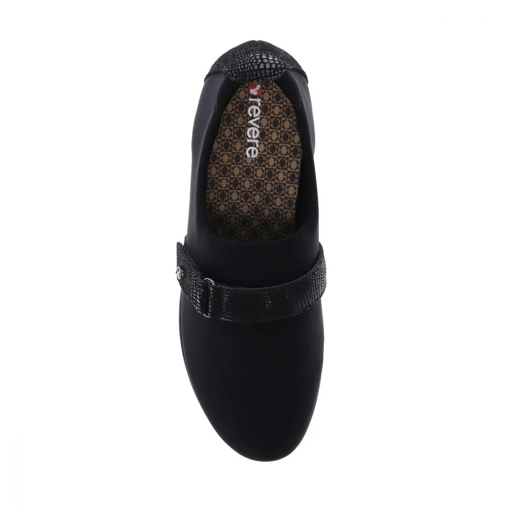 Revere Genoa Stretch Loafer Black/ Black Lizard