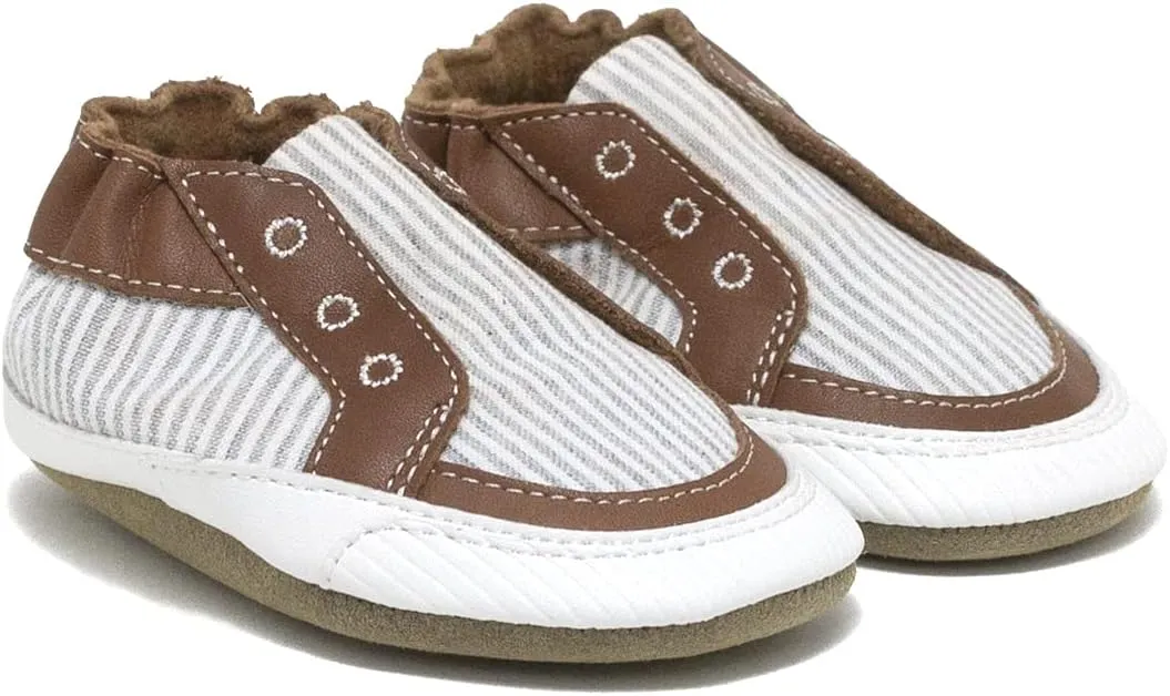 Robeez Baby Boy's Stylish Steve Soft Sole (Infant/Toddler) Grey Seersucker 0-6 Months (US 1-2 Infant) M