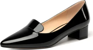 ROSERWISH Womens Slip On Patent Pointed Toe Casual Fashion Work Chunky Low Heel Pumps Shoes 1.5 Inch