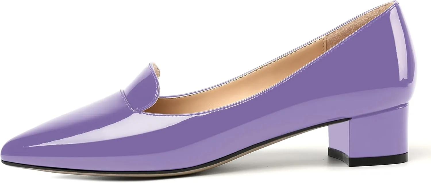 ROSERWISH Womens Slip On Patent Pointed Toe Casual Fashion Work Chunky Low Heel Pumps Shoes 1.5 Inch