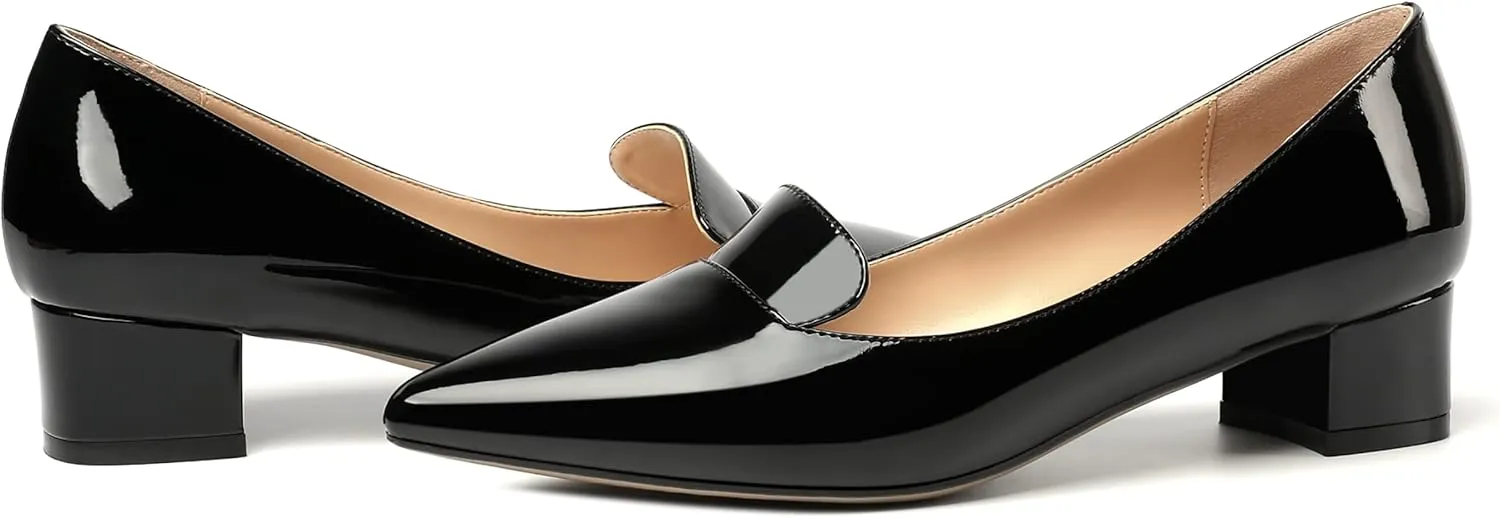 ROSERWISH Womens Slip On Patent Pointed Toe Casual Fashion Work Chunky Low Heel Pumps Shoes 1.5 Inch