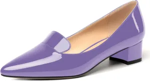 ROSERWISH Womens Slip On Patent Pointed Toe Casual Fashion Work Chunky Low Heel Pumps Shoes 1.5 Inch