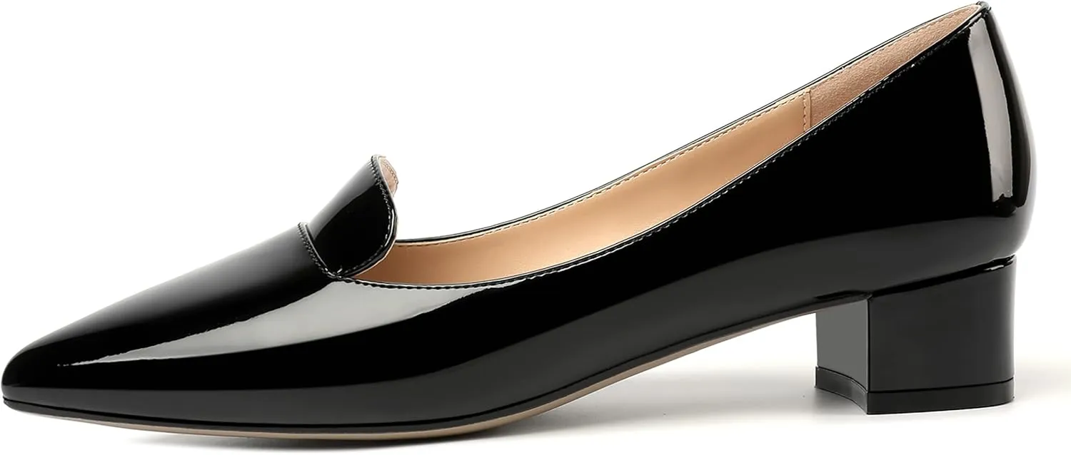 ROSERWISH Womens Slip On Patent Pointed Toe Casual Fashion Work Chunky Low Heel Pumps Shoes 1.5 Inch