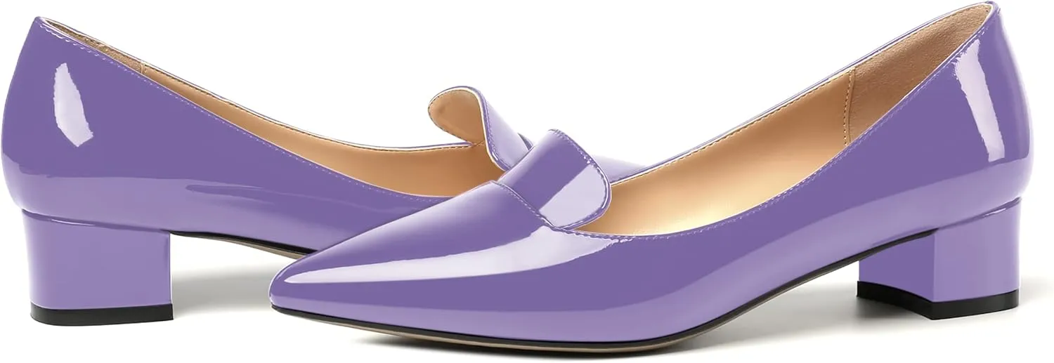 ROSERWISH Womens Slip On Patent Pointed Toe Casual Fashion Work Chunky Low Heel Pumps Shoes 1.5 Inch