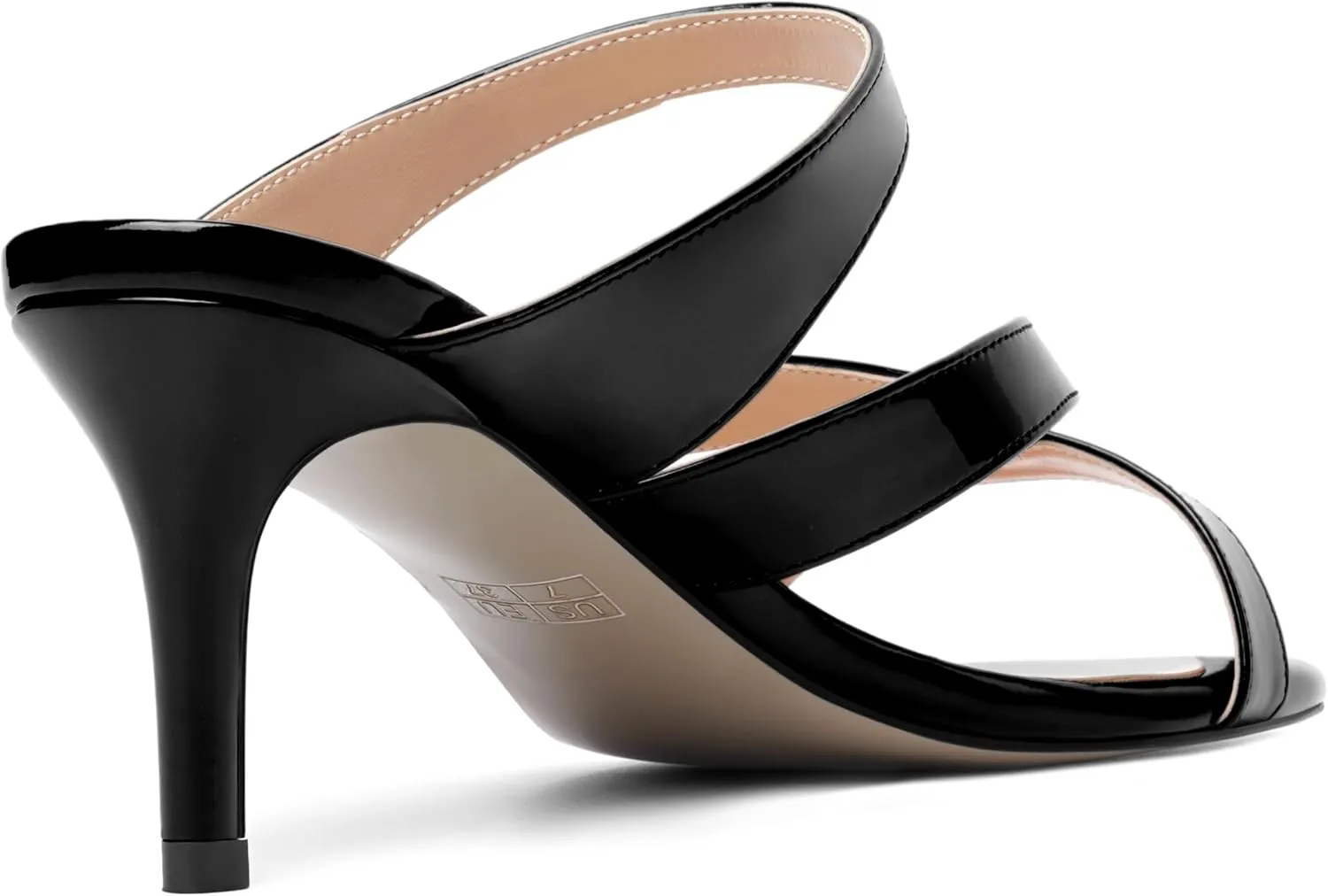 ROSERWISH Womens Strappy Slip On Patent Stylish Party Casual Open Toe Stiletto Mid Heel Heeled Sandals 2.5 Inch