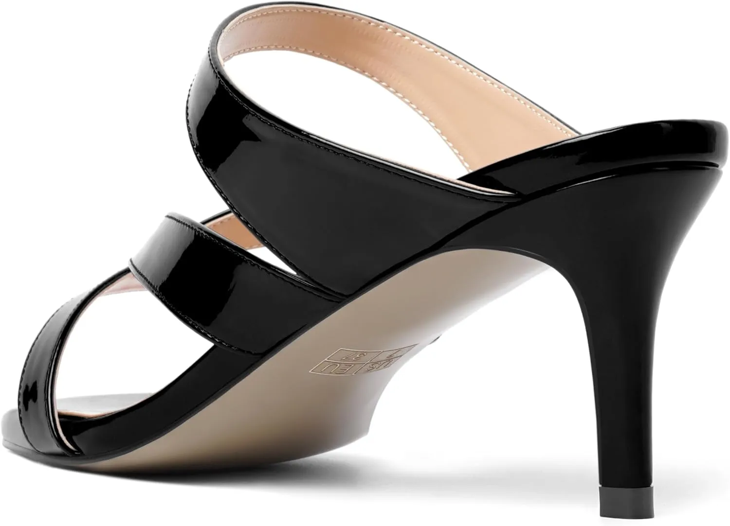 ROSERWISH Womens Strappy Slip On Patent Stylish Party Casual Open Toe Stiletto Mid Heel Heeled Sandals 2.5 Inch