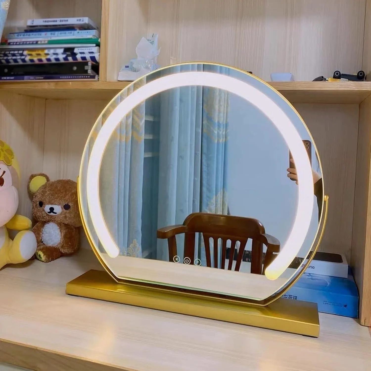 Round Standing Makeup Mirror, Hollywood Vanity Mirror with Dimmable LED Lights, 3 Lighting Modes Smart Touch Control 360° Rotation Dressing Table Mirror, Tabletop and Desk Mirror(Black,30cm)