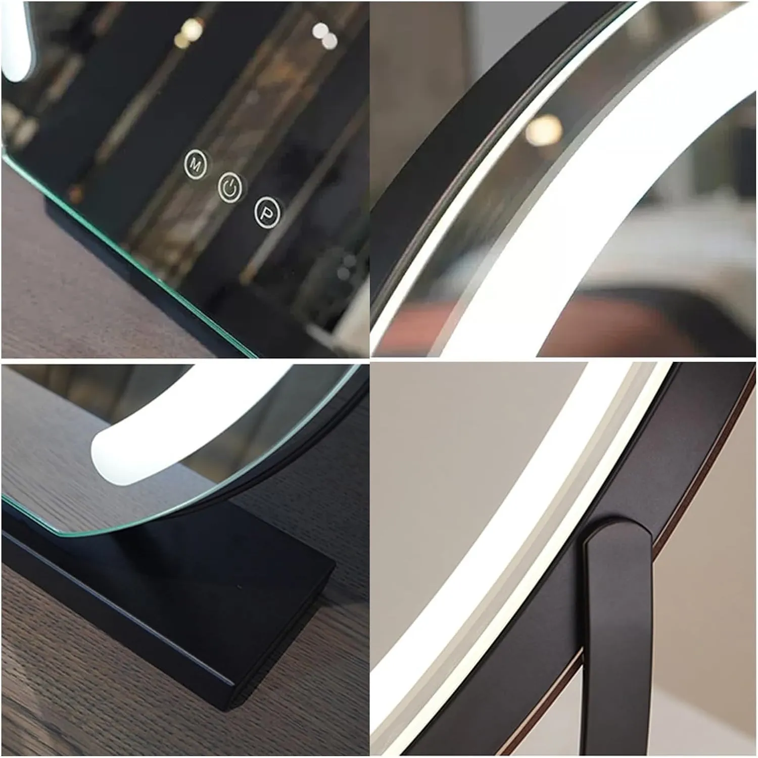 Round Standing Makeup Mirror, Hollywood Vanity Mirror with Dimmable LED Lights, 3 Lighting Modes Smart Touch Control 360° Rotation Dressing Table Mirror, Tabletop and Desk Mirror(Black,30cm)