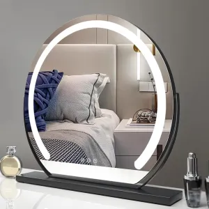 Round Standing Makeup Mirror, Hollywood Vanity Mirror with Dimmable LED Lights, 3 Lighting Modes Smart Touch Control 360° Rotation Dressing Table Mirror, Tabletop and Desk Mirror(Black,30cm)