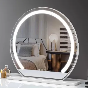 Round Standing Makeup Mirror, Hollywood Vanity Mirror with Dimmable LED Lights, 3 Lighting Modes Smart Touch Control 360° Rotation Dressing Table Mirror, Tabletop and Desk Mirror(White,50cm)