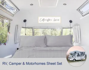 RV Sheets 100% Egyptian Cotton - RV King 72" x 75" Premium Quality 4 Piece Sheets for Campers - High Thread Count Light Grey Stripe with 6-10" Deep Pocket