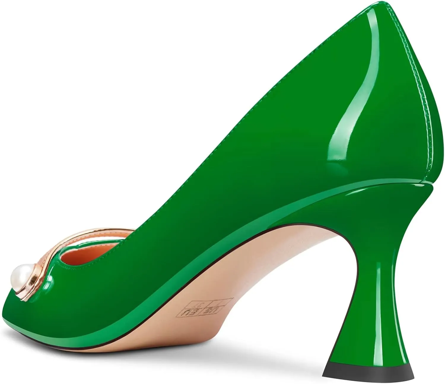 Saekcted Women Chunky Block Mid Heel Pointed Toe Pumps Slip-on Pearls Prom Dress 2.6 Inches Heels