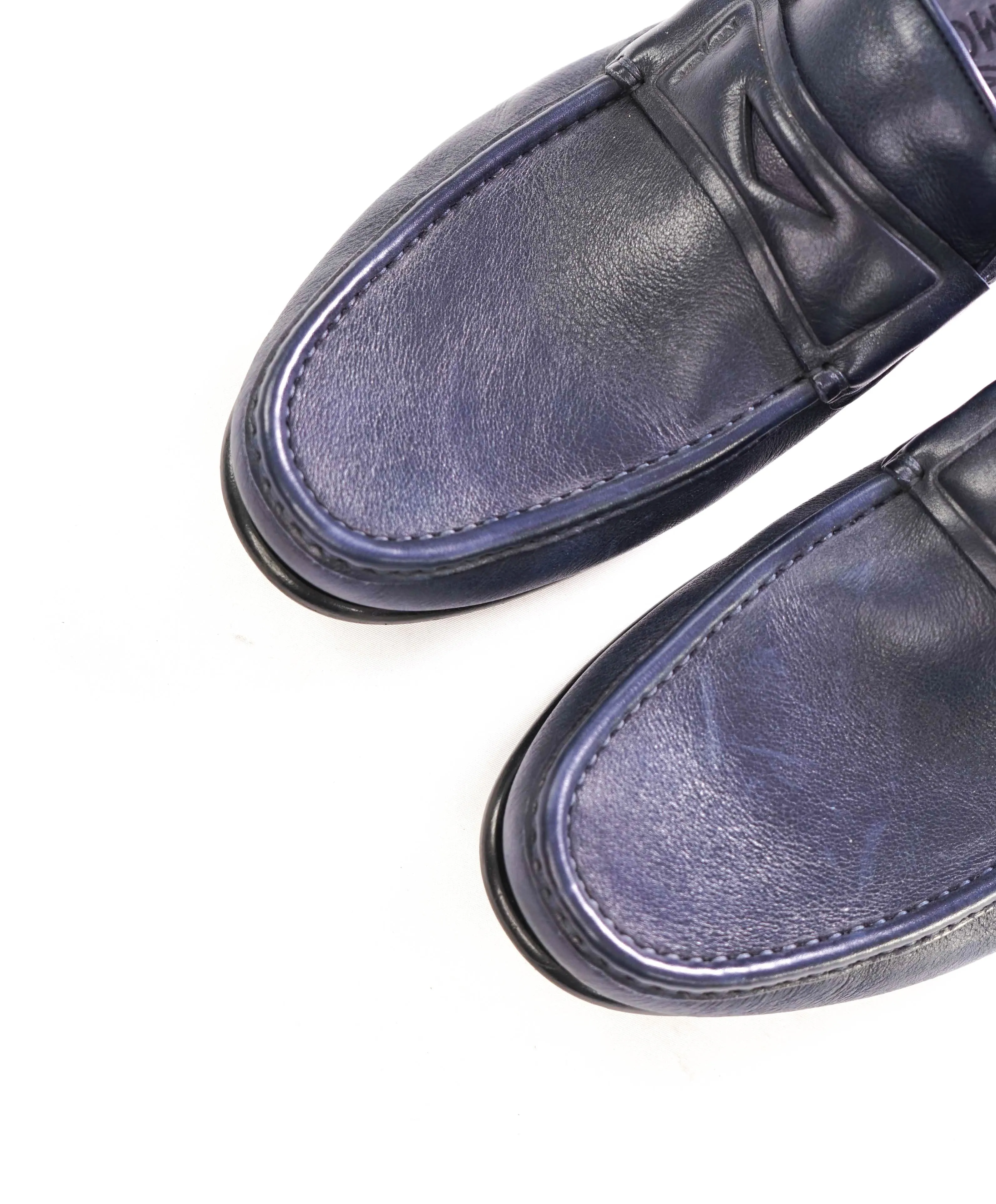 SALVATORE FERRAGAMO - Navy Blue LOGO Penny Loafers Round Toe - 11.5 EE US