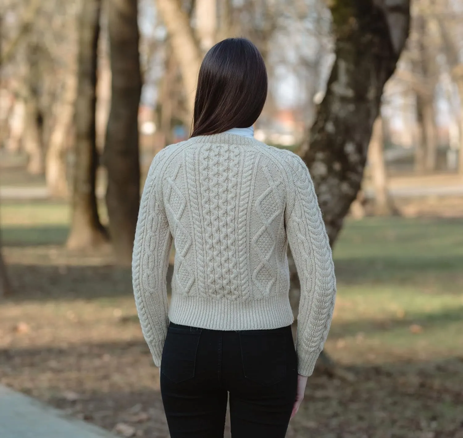 SAOL Irish Ladies Wool Cardigan Sweater Cable Knit Made in Ireland