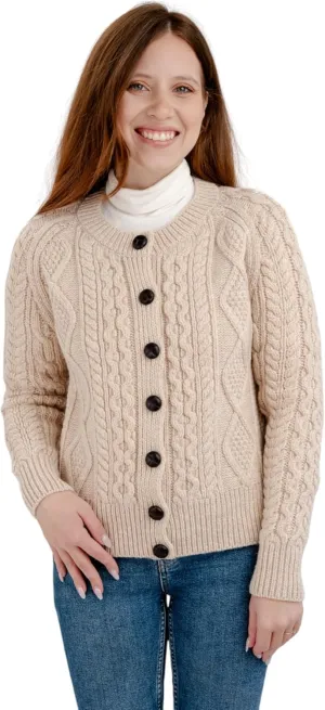 SAOL Irish Ladies Wool Cardigan Sweater Cable Knit Made in Ireland
