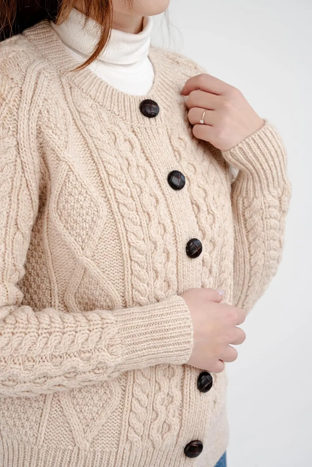 SAOL Irish Ladies Wool Cardigan Sweater Cable Knit Made in Ireland