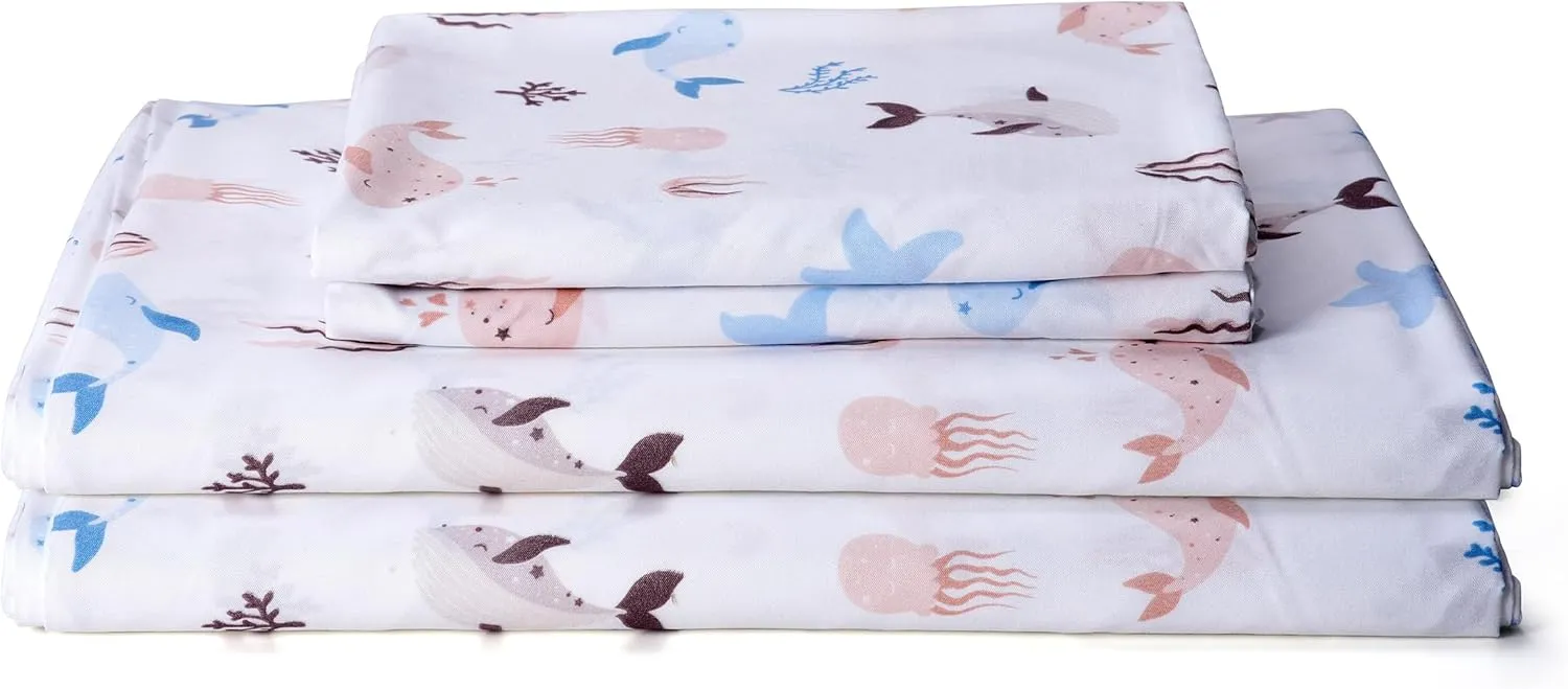 Sea Animal Twin Sheets Fish Whale Underwater World Cute Cozy Fun Twin Bed Sheet Set for Kids Girls Boys Children - Kids Bed Sheet Collection - Deep Pocket, Wrinkle Free and Soft Bedding - 3PC