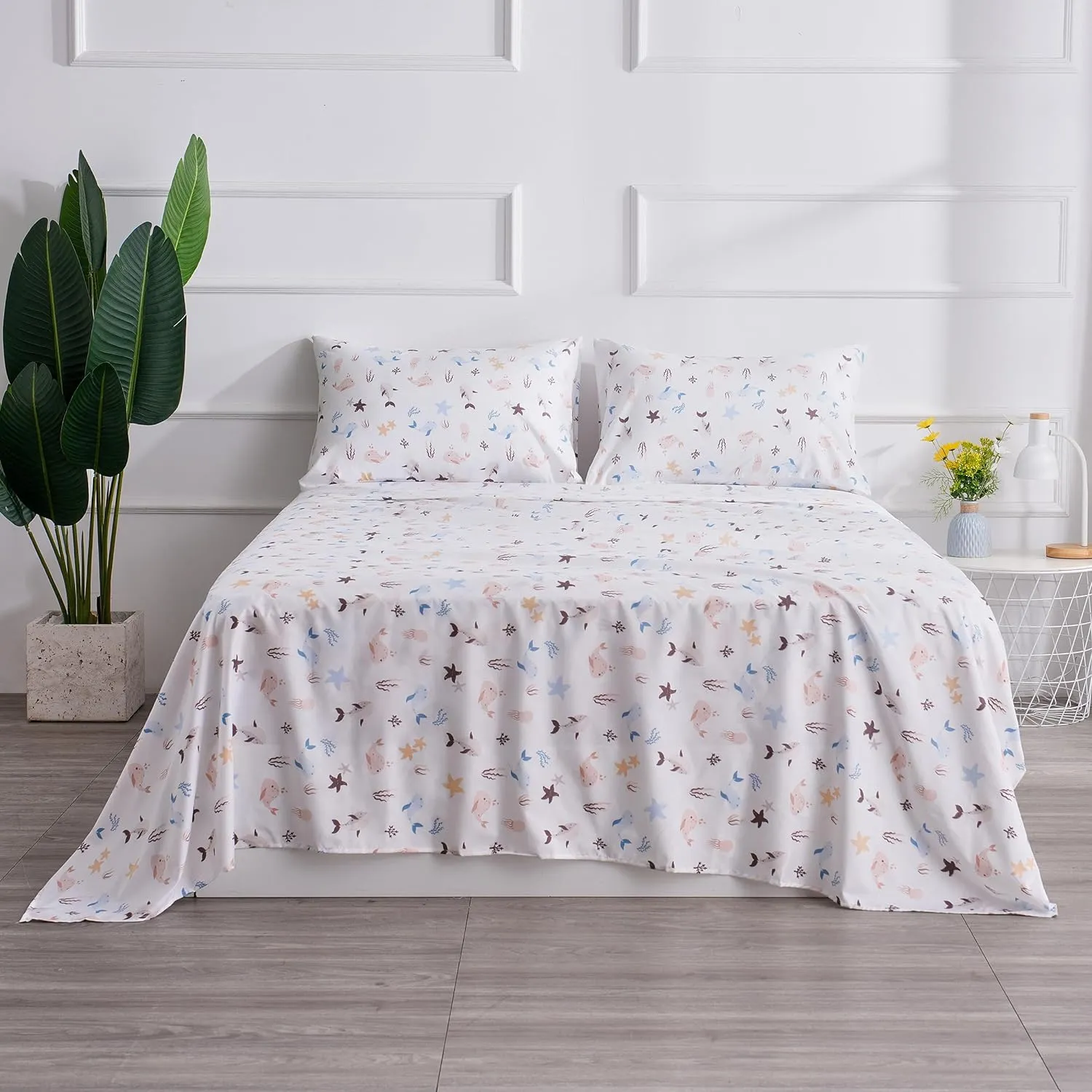 Sea Animal Twin Sheets Fish Whale Underwater World Cute Cozy Fun Twin Bed Sheet Set for Kids Girls Boys Children - Kids Bed Sheet Collection - Deep Pocket, Wrinkle Free and Soft Bedding - 3PC