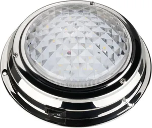 SEAFLO 6” Round Boat RV Interior Ceiling LED Dome Light – 12V 3.6W White RED Light 5500K-6300K Built-in Rocker Switch Stainless Steel Bezel Surface Mount Marine Cabin Trailer Camper –4-Year Warranty