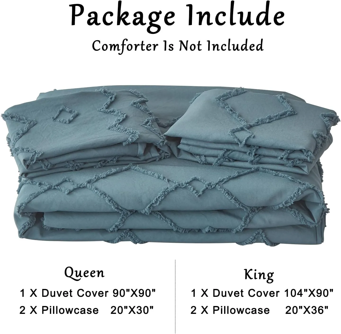 Senville Duvet Cover Queen Size,Blue Tufted Duvet Cover with Jacquard Rhombus Geometric Pattern,3 Pieces Boho Textured Shabby Chic Bedding Set with Zipper Closure for All Season (Denim Blue,Queen)