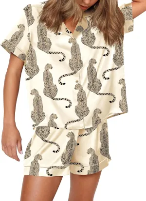 SHESHOW Funny Graphic Pajamas for Women Set Button Down Short Sleeve Top and Shorts Pjs Sets Sleepwear XS-XXL