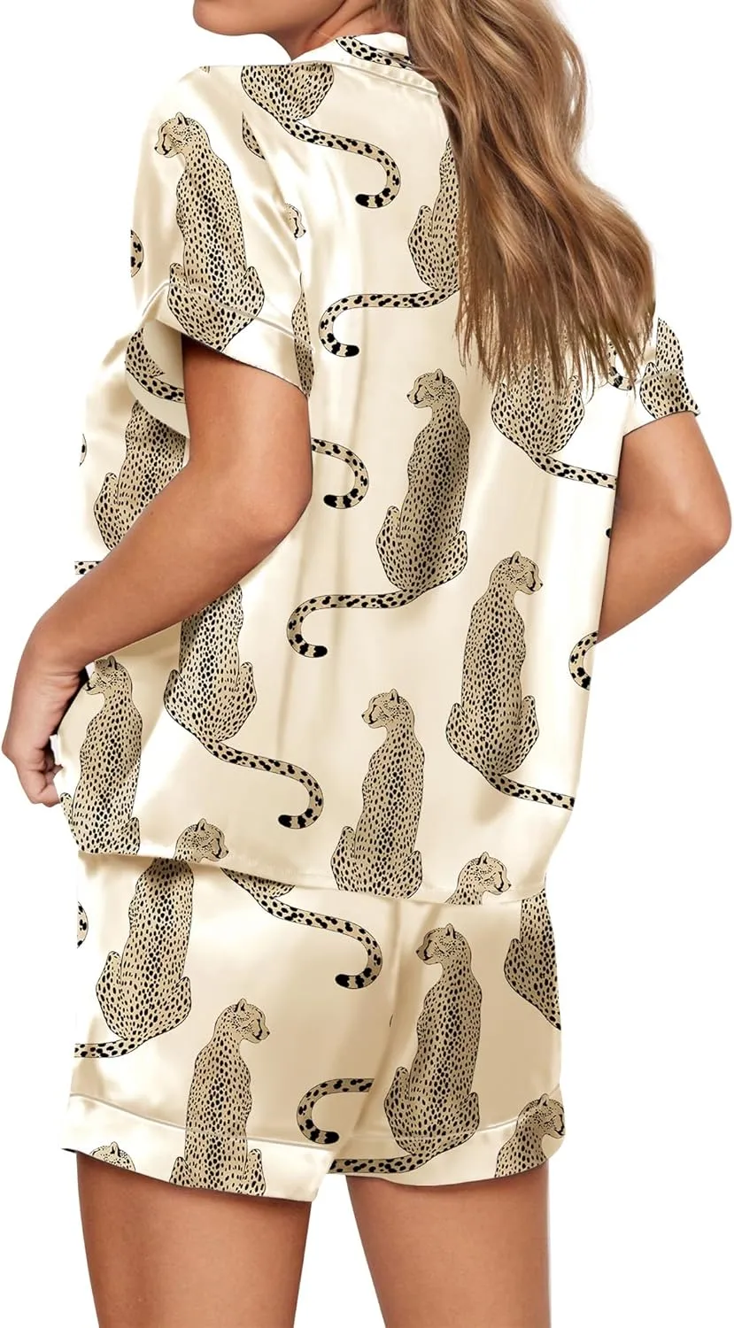 SHESHOW Funny Graphic Pajamas for Women Set Button Down Short Sleeve Top and Shorts Pjs Sets Sleepwear XS-XXL