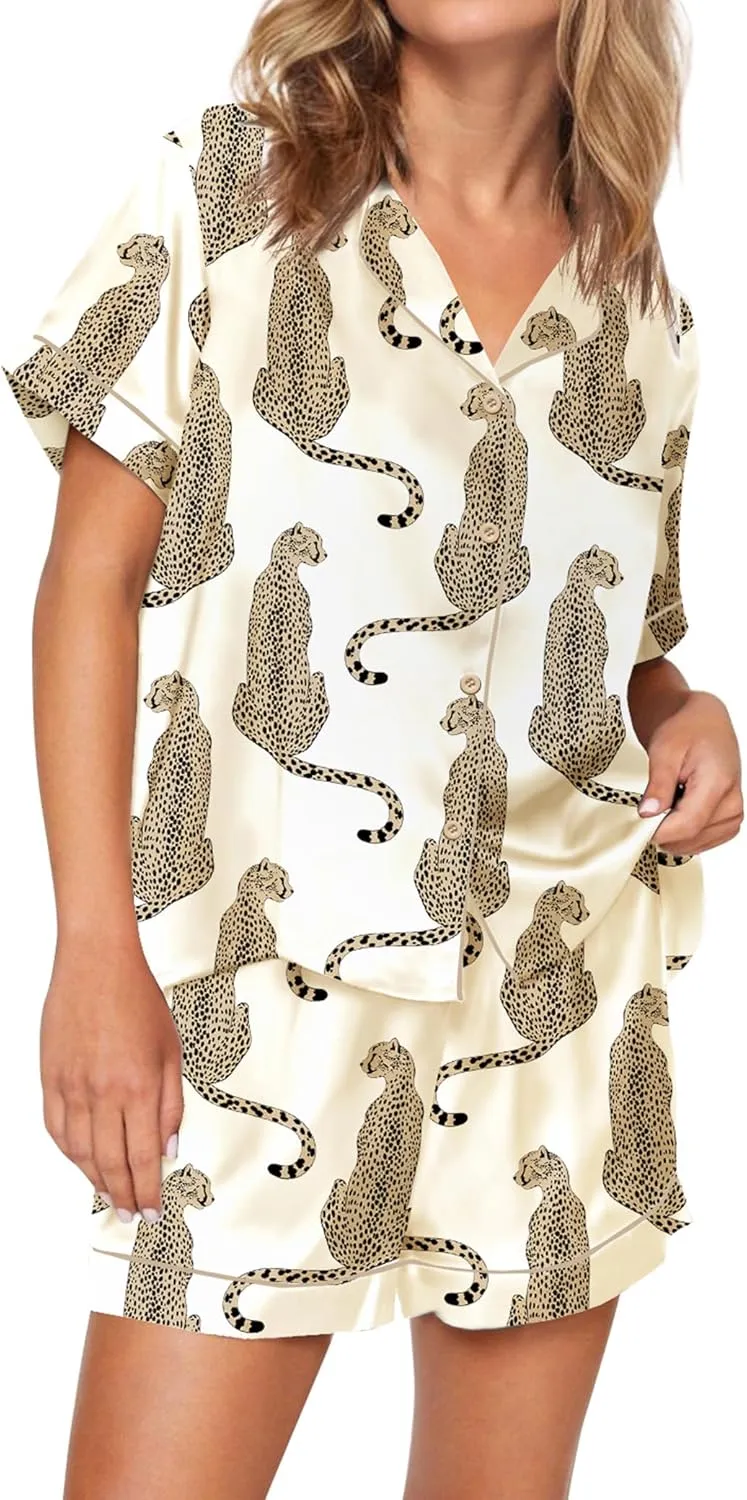 SHESHOW Funny Graphic Pajamas for Women Set Button Down Short Sleeve Top and Shorts Pjs Sets Sleepwear XS-XXL