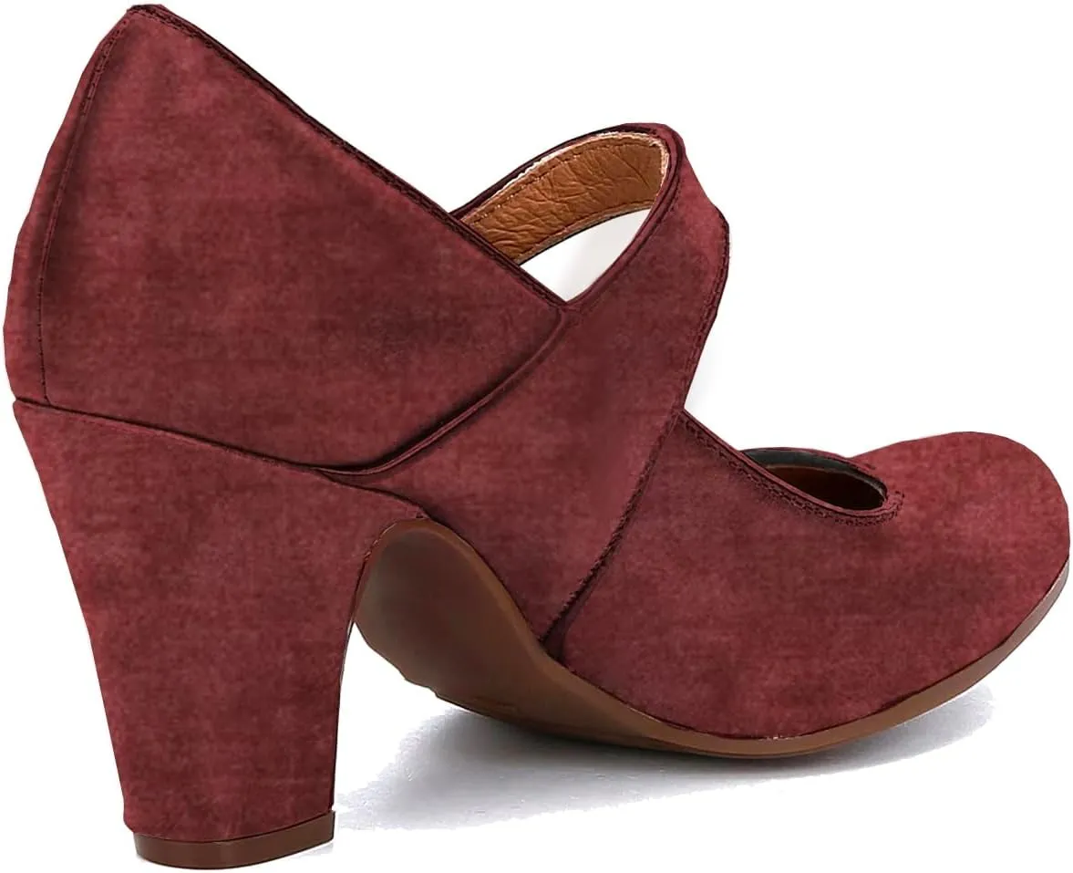 SHODENSE Women Vintage Chunky High Heel Mary Jane Shoes Round Closed Toe Ankle Strap Dress Sandals 3" Block Heels Mary Jane Lolita Pumps Two-Toned Patchwork Buckle Office Lady Wedding Retro 4-11 M US