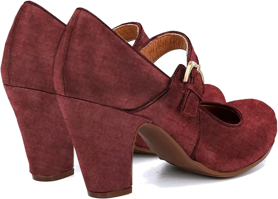 SHODENSE Women Vintage Chunky High Heel Mary Jane Shoes Round Closed Toe Ankle Strap Dress Sandals 3" Block Heels Mary Jane Lolita Pumps Two-Toned Patchwork Buckle Office Lady Wedding Retro 4-11 M US