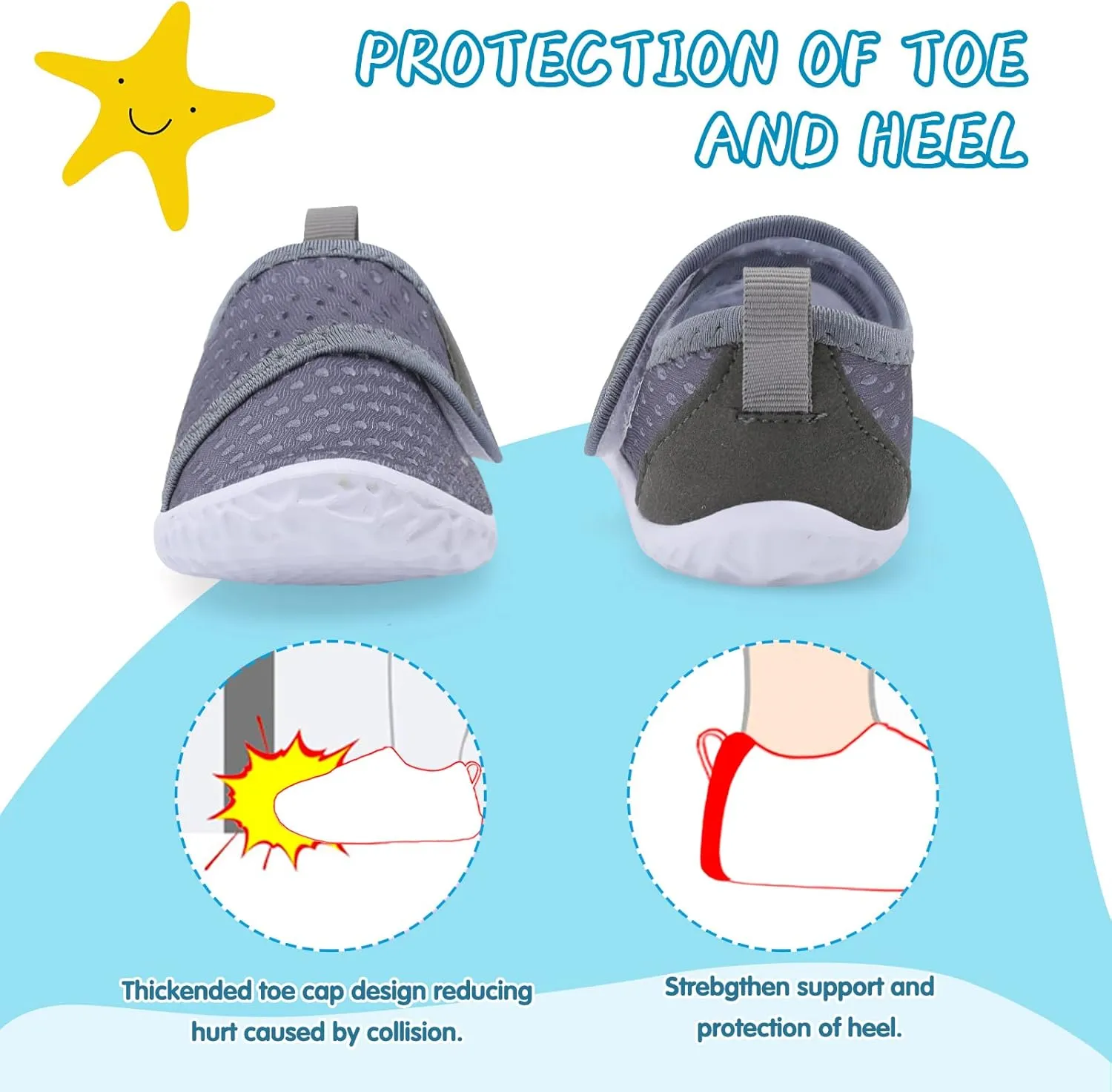 shopUAL Toddler Water Shoes Kids Girls Boys Beach Aqua Socks Skin Barefoot Walking Water Shoes Quick Dry Non-Slip Breathable Swim Pool Surf