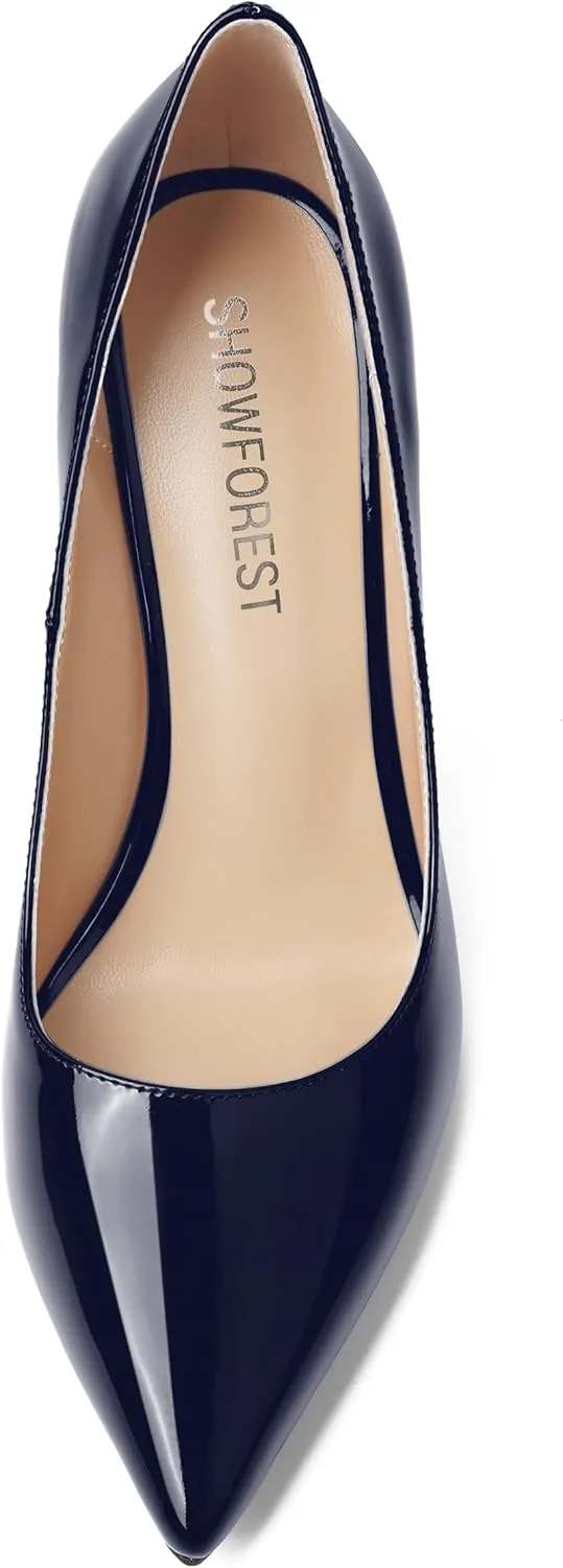 SHOWFOREST Womens Pointed Toe Slip On Sexy Evening Patent Stiletto High Heel Pumps Shoes 4 Inch