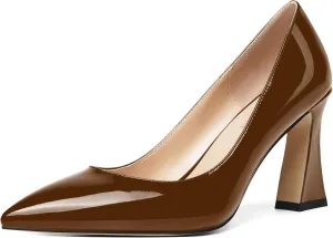 SHOWFOREST Womens Sexy Wedding Pointed Toe Slip On Patent Spool High Heel Pumps Shoes 3.3 Inch
