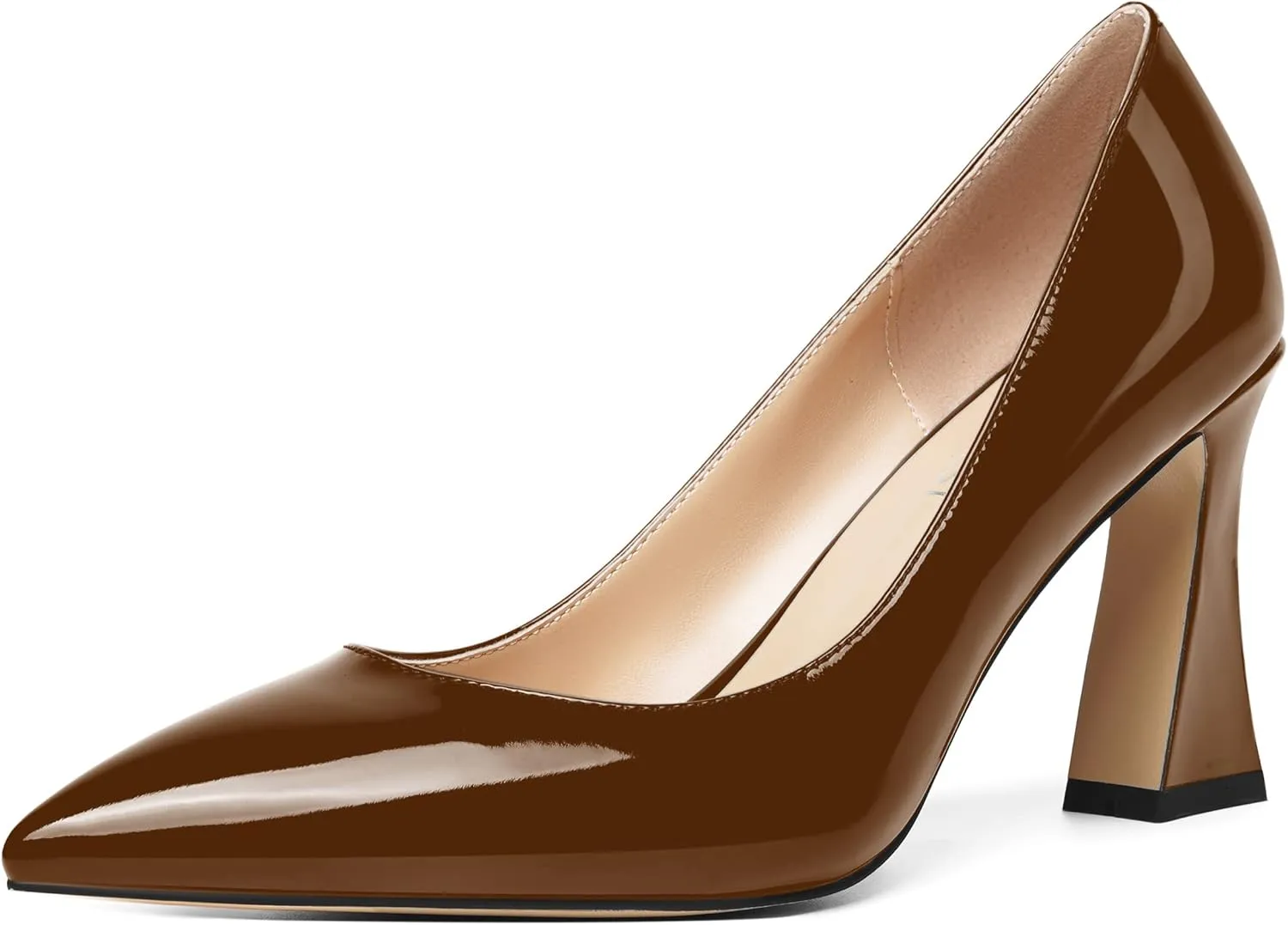 SHOWFOREST Womens Sexy Wedding Pointed Toe Slip On Patent Spool High Heel Pumps Shoes 3.3 Inch