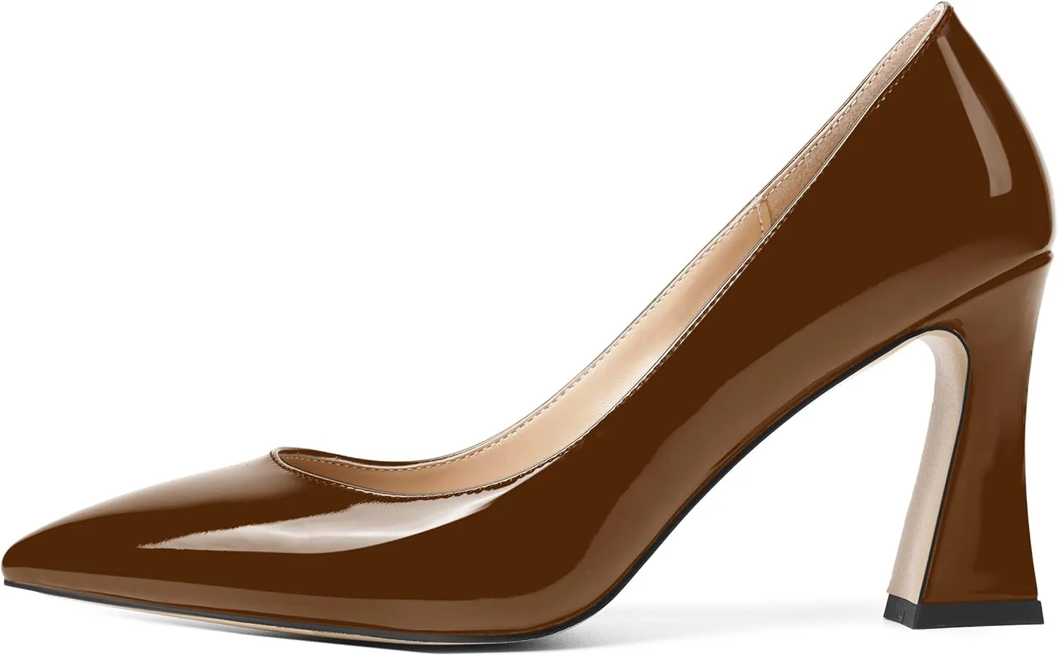 SHOWFOREST Womens Sexy Wedding Pointed Toe Slip On Patent Spool High Heel Pumps Shoes 3.3 Inch