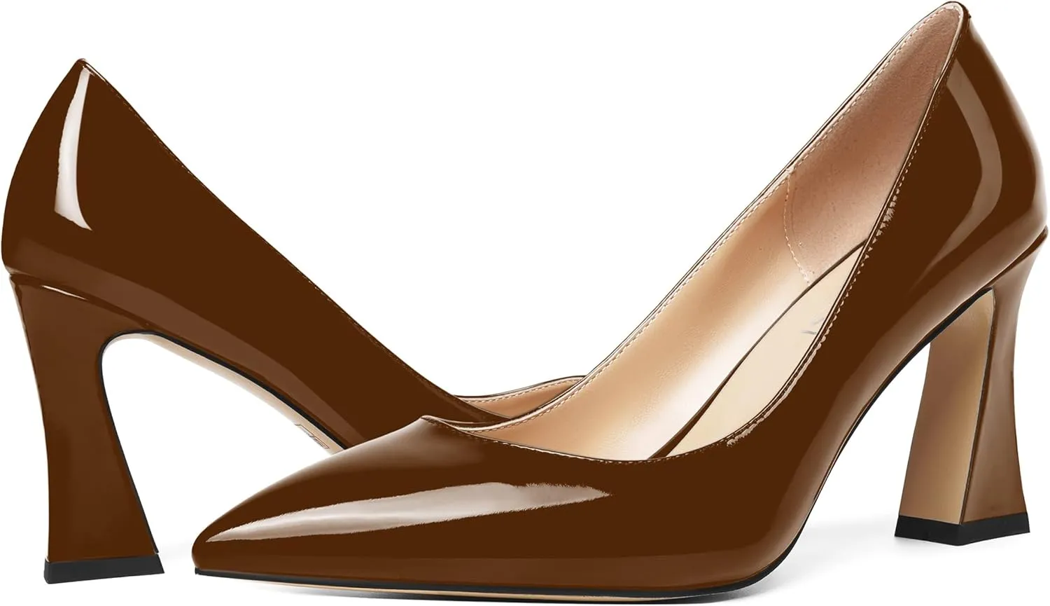 SHOWFOREST Womens Sexy Wedding Pointed Toe Slip On Patent Spool High Heel Pumps Shoes 3.3 Inch