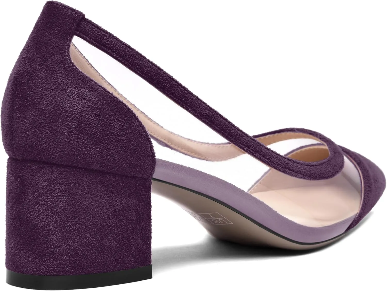 SHOWFOREST Womens Solid Clear Dress Slip On Pointed Toe Suede Dating Chunky Low Heel Pumps Shoes 2 Inch