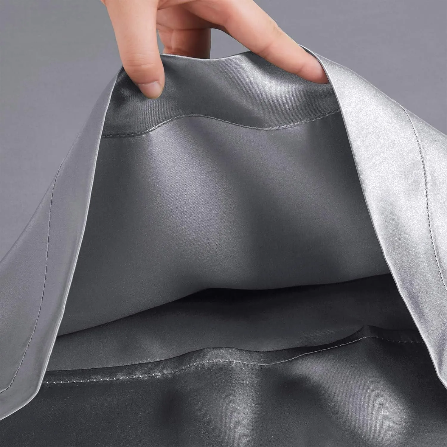 Silk Like Satin Bed Sheets, 6-Piece Grey California King Size Satin Sheets for Hair and Skin, Luxury Silky Bedding Set with Deep Pocket for Mattress (California King, Grey)