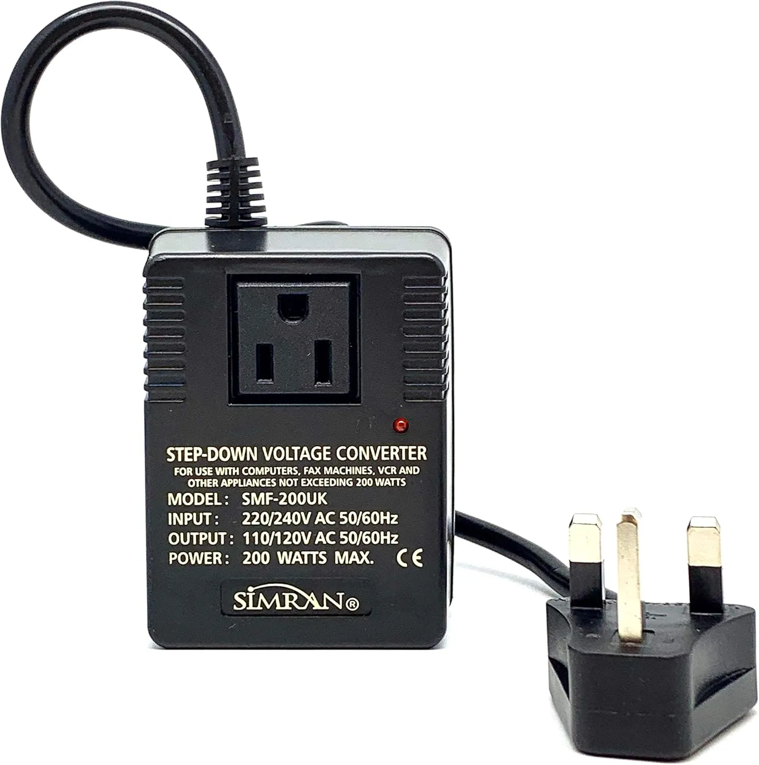 Simran SMF-200UK Deluxe 200 Watts Step Down Voltage Converter for International Travel to AC 220V/240V Countries, Ideal for Laptops, Cameras, iPhones, iPads, Handheld Video Games etc.(UK)
