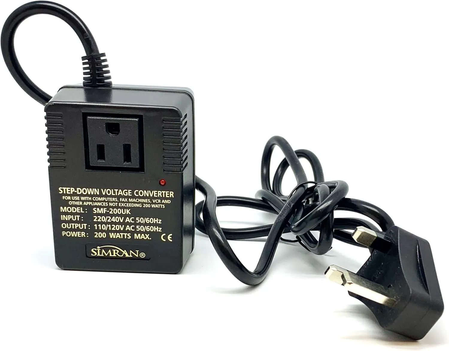 Simran SMF-200UK Deluxe 200 Watts Step Down Voltage Converter for International Travel to AC 220V/240V Countries, Ideal for Laptops, Cameras, iPhones, iPads, Handheld Video Games etc.(UK)