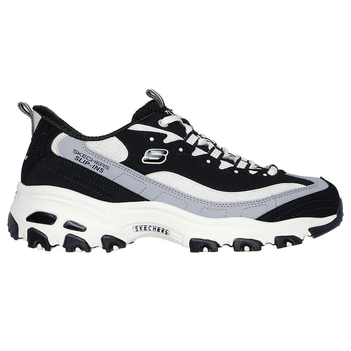 Skechers Women's D'Lites Smooth Nostalgia Slip-Ins Black/Natural Low Top Sneaker Shoes (BKNT)