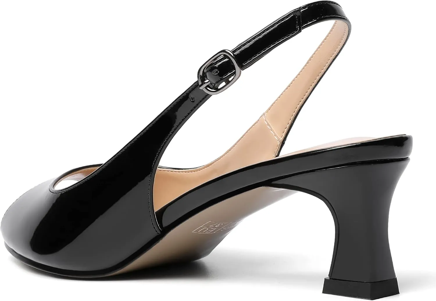 SKYSTERRY Women's Patent Dress Slip On Wedding Slingback Peep Toe Spool Low Heel Pumps Shoes 2 Inch