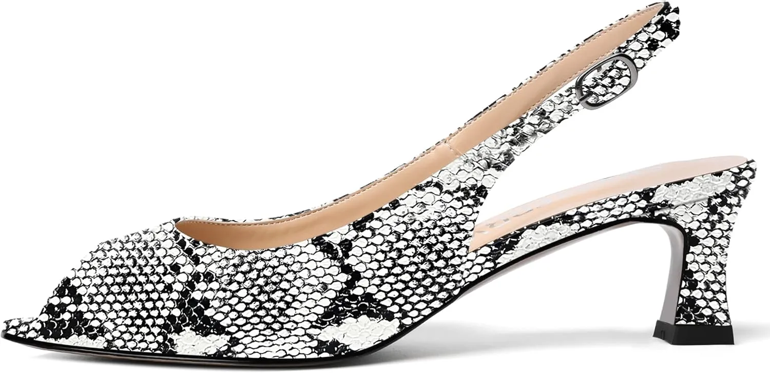 SKYSTERRY Women's Patent Dress Slip On Wedding Slingback Peep Toe Spool Low Heel Pumps Shoes 2 Inch