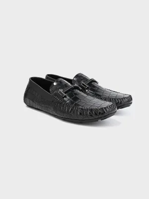 Sleek Black Leather Men's Slip-On Loafer Shoes