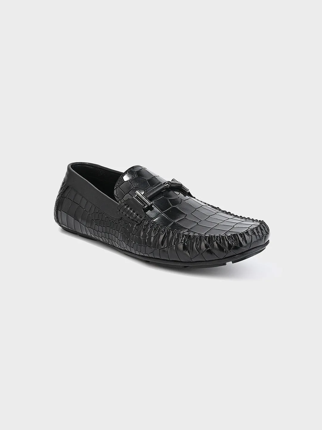 Sleek Black Leather Men's Slip-On Loafer Shoes